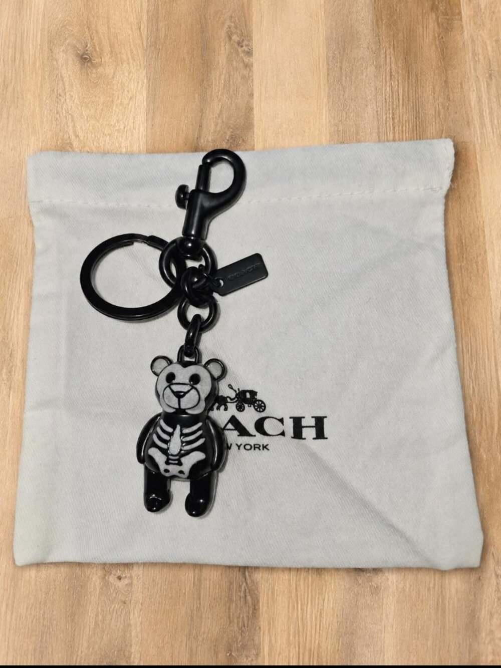 COACH Black Skeleton Bear Charm Clip Keyring